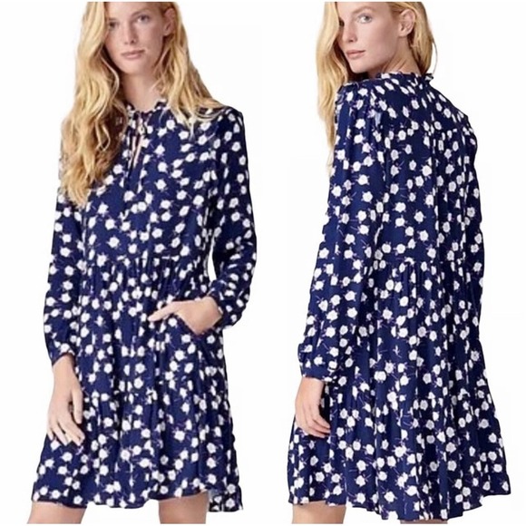 J. Crew Floral Long Sleeve Tiered Ruffle Dress Size Medium In Scattered Peony - Picture 1 of 13